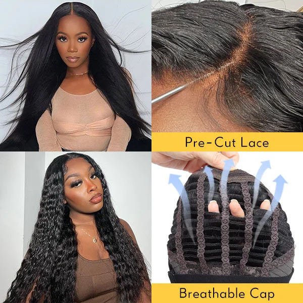 Junoda Wear & Go 4x4/6x4.5/5x5 Pre Cut Lace Glueless Wig Human Hair Beginner Friendly Flash Sale