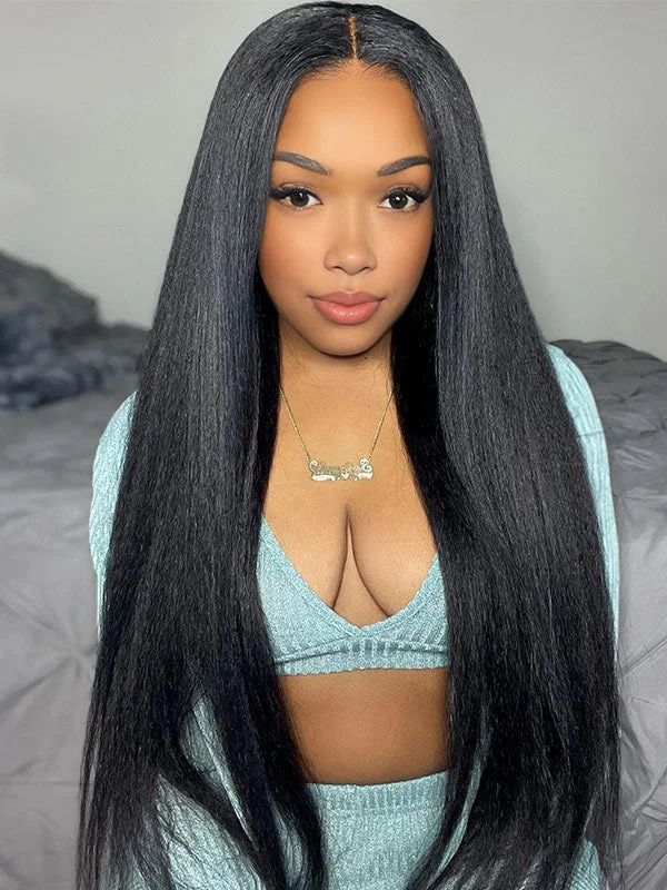 Junoda Wear & Go Wig Kinky Straight Pre Cut 4x6 Lace Closure Human Hair Glueless Wigs cs1