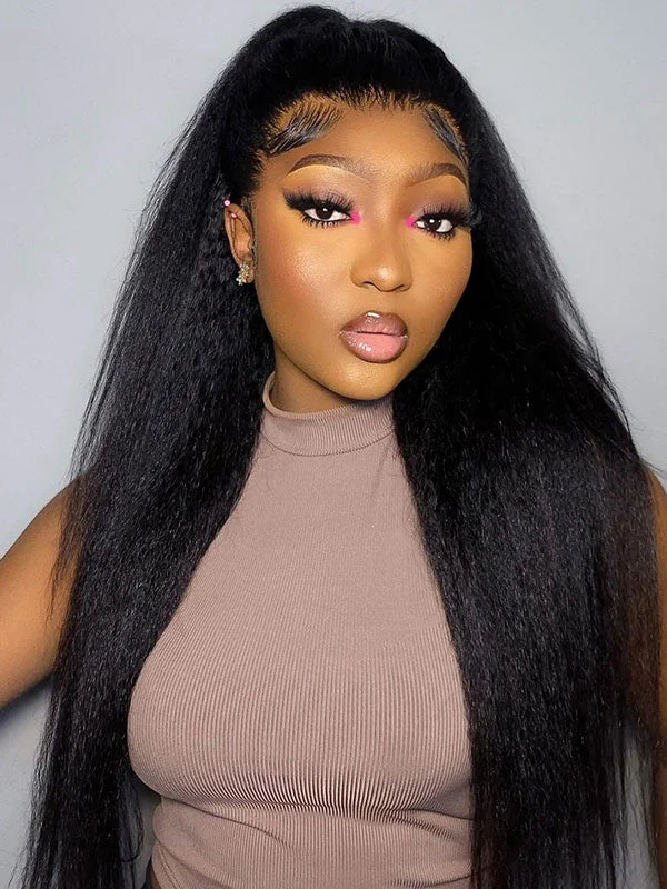 Junoda Wear & Go Wig Kinky Straight Pre Cut 5x7 Lace Closure Human Hair Glueless Wigs cs1