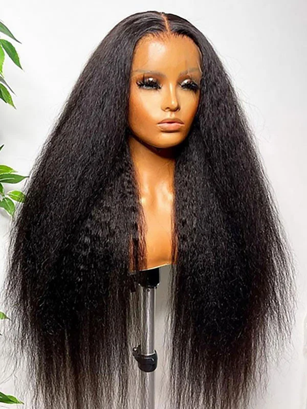 Junoda Wig Kinky Straight 100% Human Hair Transparent 13x6 Lace Frontal Wigs