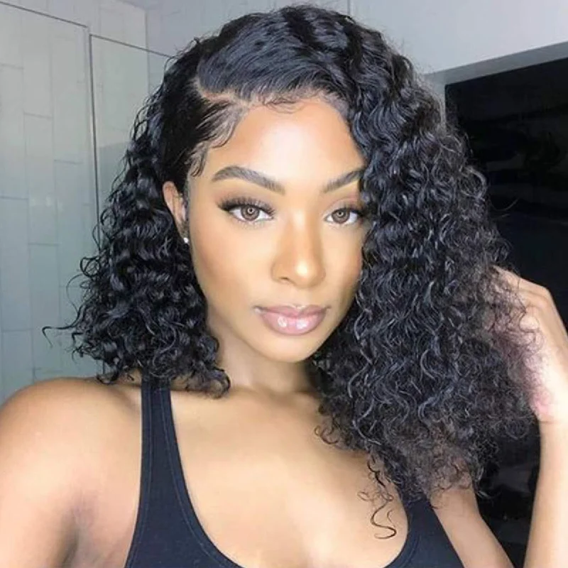 4x4/13x4 HD Transparent Lace Short Bob Wigs Kinky Curly Wigs 180 210 Density Human Hair Wig