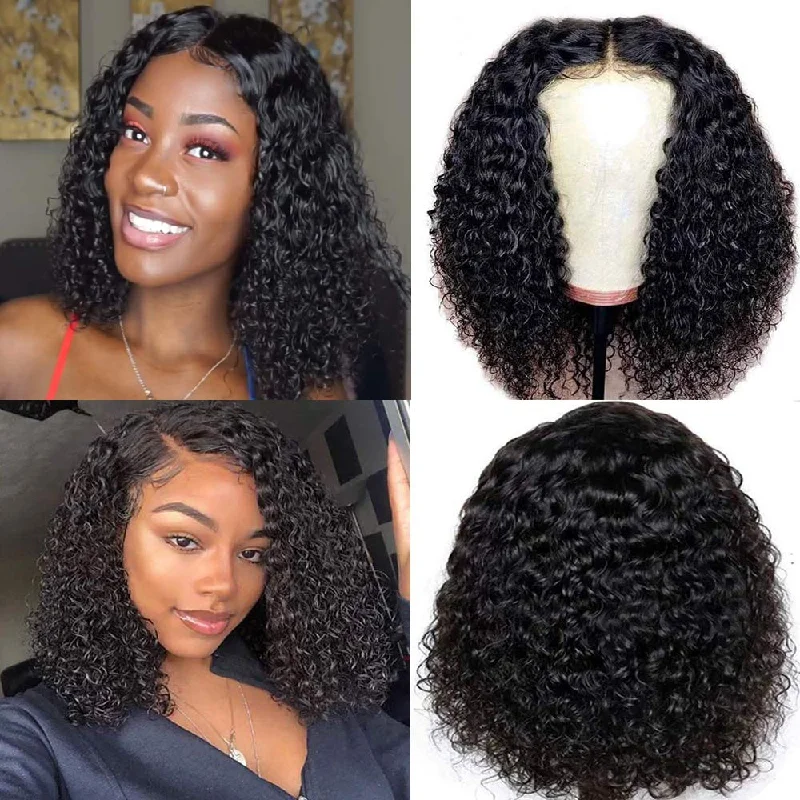 4x4/13x4 HD Transparent Lace Short Bob Wigs Kinky Curly Wigs 180 210 Density Human Hair Wig