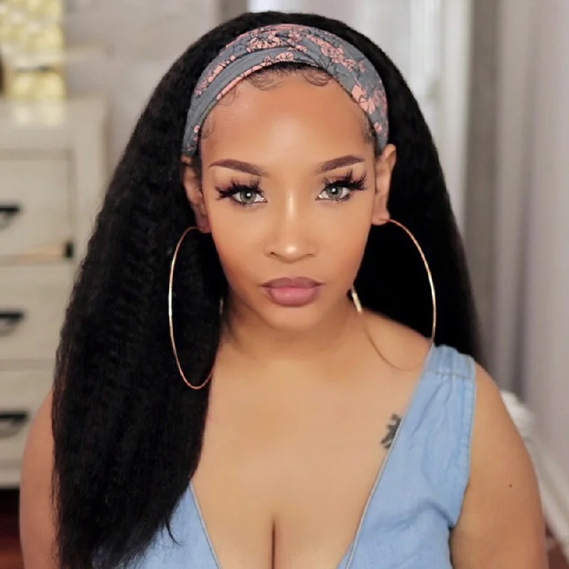 Kinky Straight Headband Wig Human Hair Glueless Half  Human Hair Wigs For Black Women