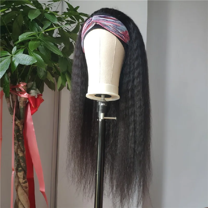 Kinky Straight Headband Wig Human Hair Glueless Half  Human Hair Wigs For Black Women