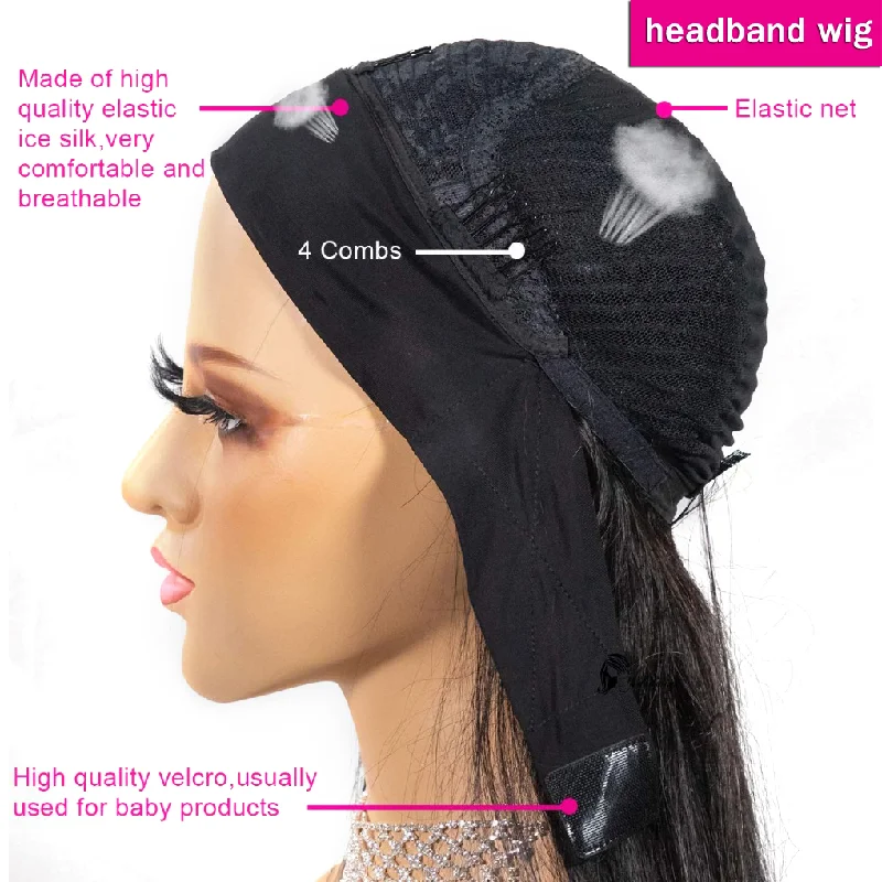 Kinky Straight Headband Wig Human Hair Glueless Half  Human Hair Wigs For Black Women