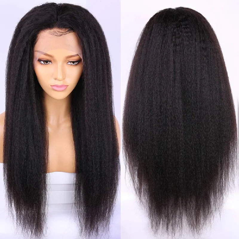 10-32 inch Kinky Straight Yaki Human Hair Lace Front Wigs