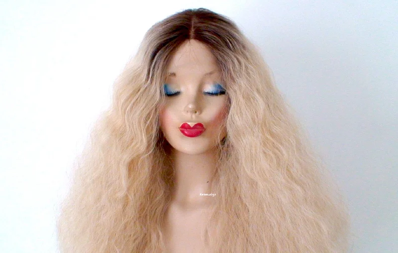 26"" Lace Font Blonde Rooted Wavy Hairstyle Wig