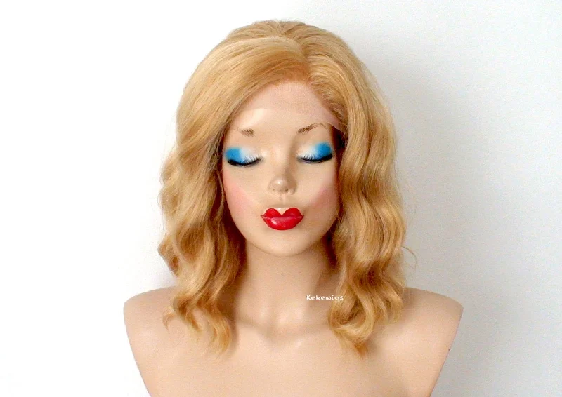 16"" Lace Front Golden Blonde Short Wavy hair Wig