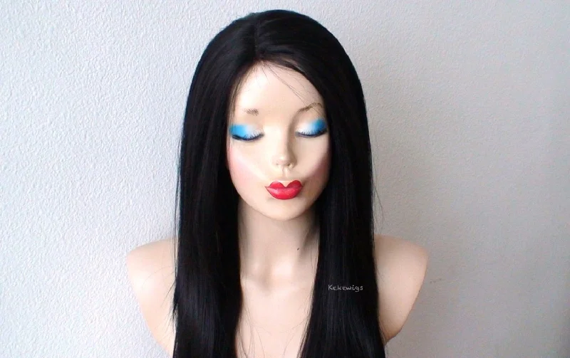 30"" Lace Front Black Long Straight Hair Wig