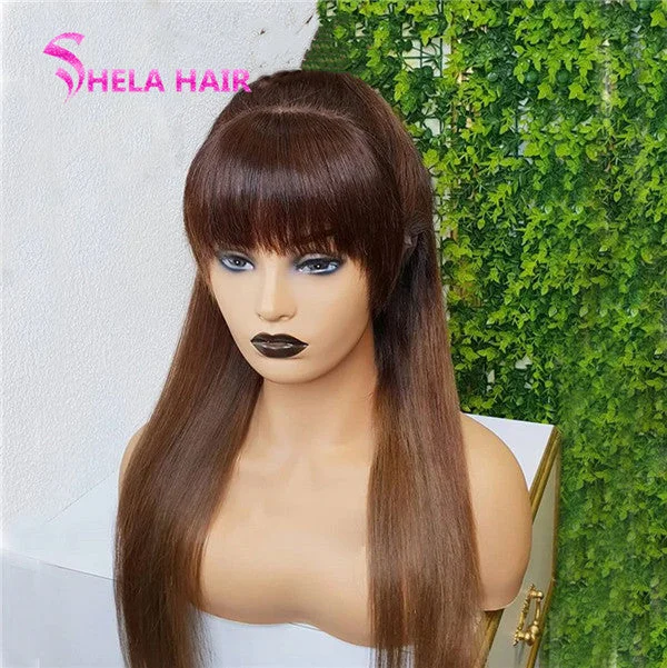 Straight With Bang Wigs Black Brown Blue Lace Wig