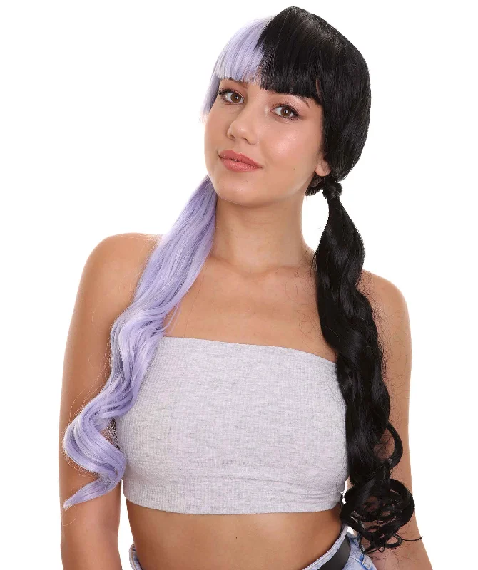 Double Play Lace Split Dye Low Pigtails in Lavendar Purple and Black - Adult Fashion Wig | Nunique