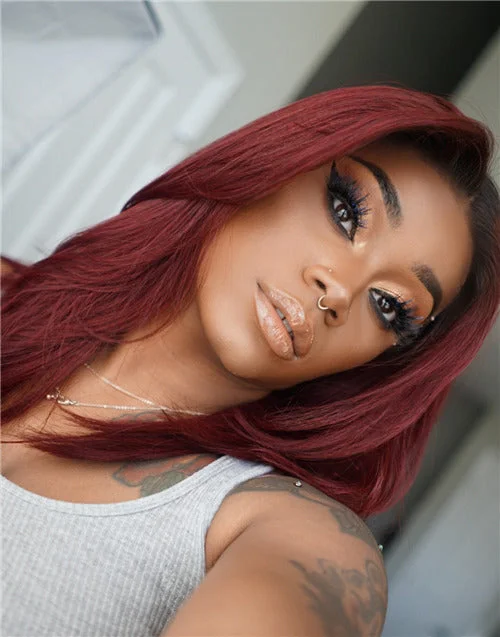 Laurasia - Human Hair Burgundy Ombre Sexy Lace Front Wig - LFW029