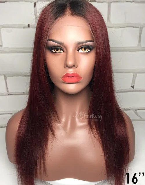 Laurasia - Human Hair Burgundy Ombre Sexy Lace Front Wig - LFW029