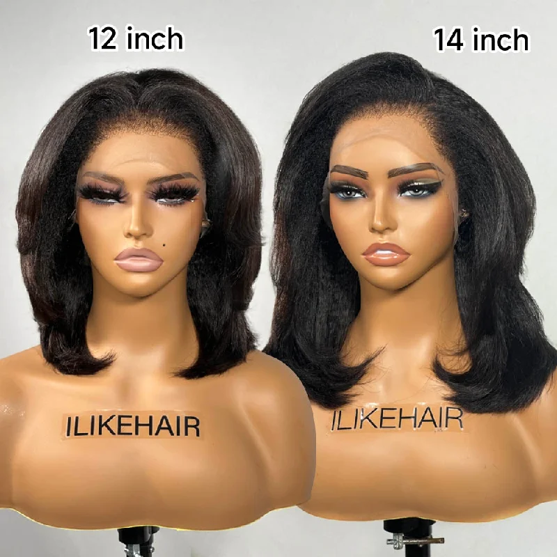 Layered Cut Kinky Straight Bob Kinky Edges HD Lace Wig