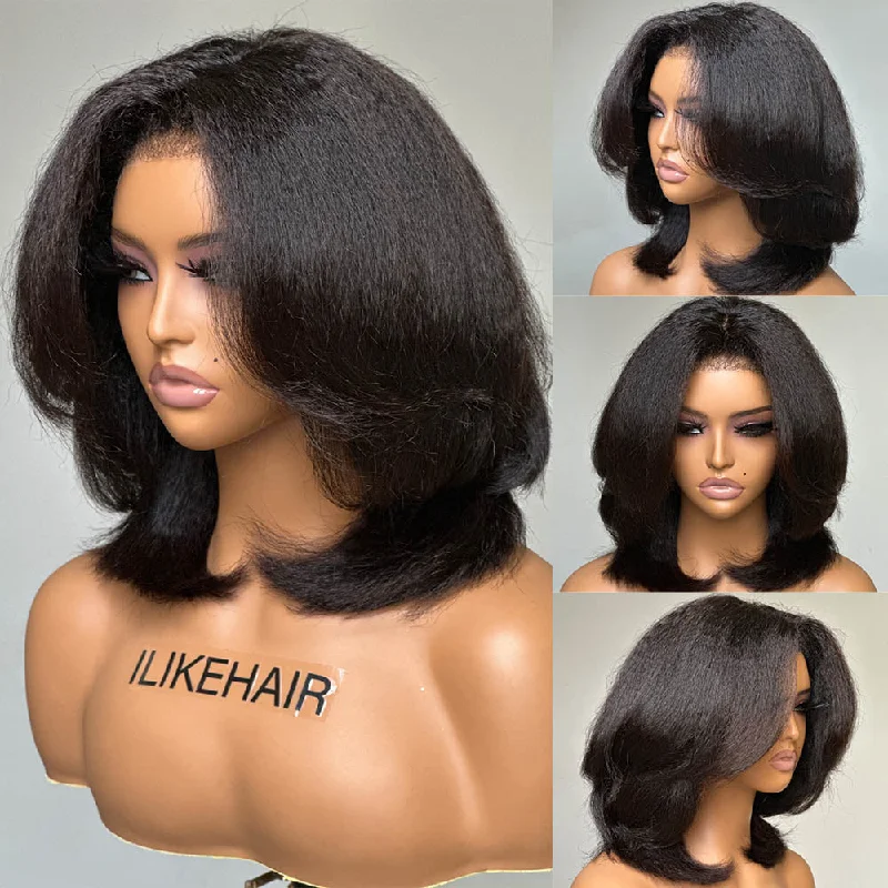 Layered Cut Kinky Straight Bob Kinky Edges HD Lace Wig