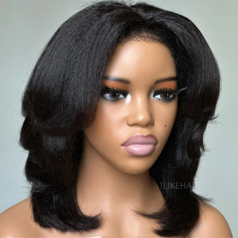 Layered Cut Kinky Straight Bob Kinky Edges HD Lace Wig