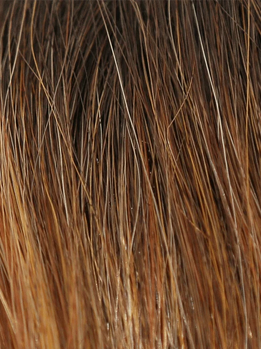 HONEY-BROWN-R | Warm medium brown base with auburn and honey highlights with dark roots