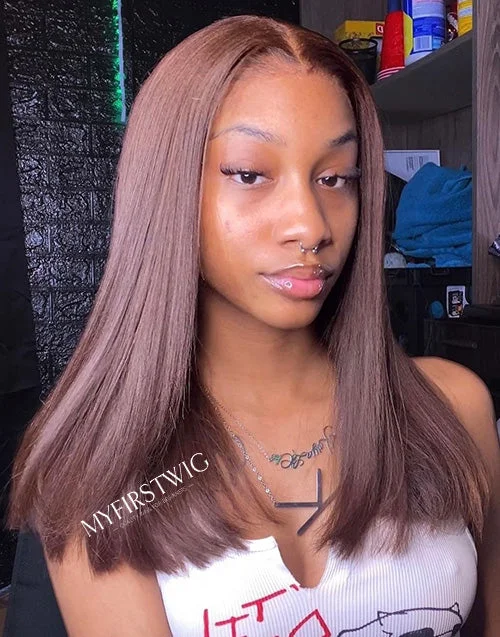 Lilian - Malaysian Hair Brown Lob Hair Cut Lace Front Wig - LFW070