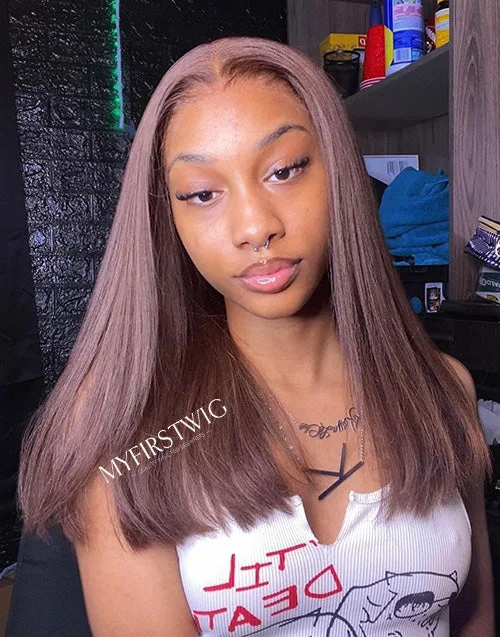 Lilian - Malaysian Hair Brown Lob Hair Cut Lace Front Wig - LFW070