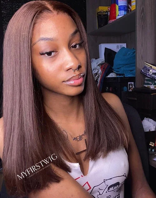 Lilian - Malaysian Hair Brown Lob Hair Cut Lace Front Wig - LFW070