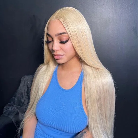 Long Blonde Human Hair Lace Front Straight Wig  for African American