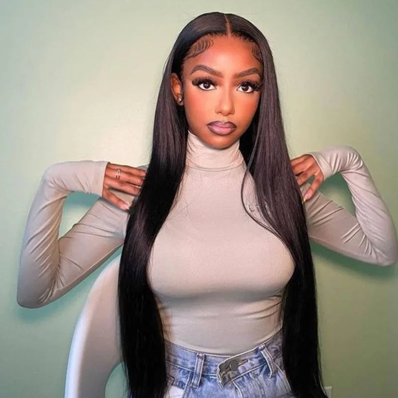 Long Straight 13x5 Lace Front Human Hair Wigs Brazilian Hair Pre Plucked With Baby Hair