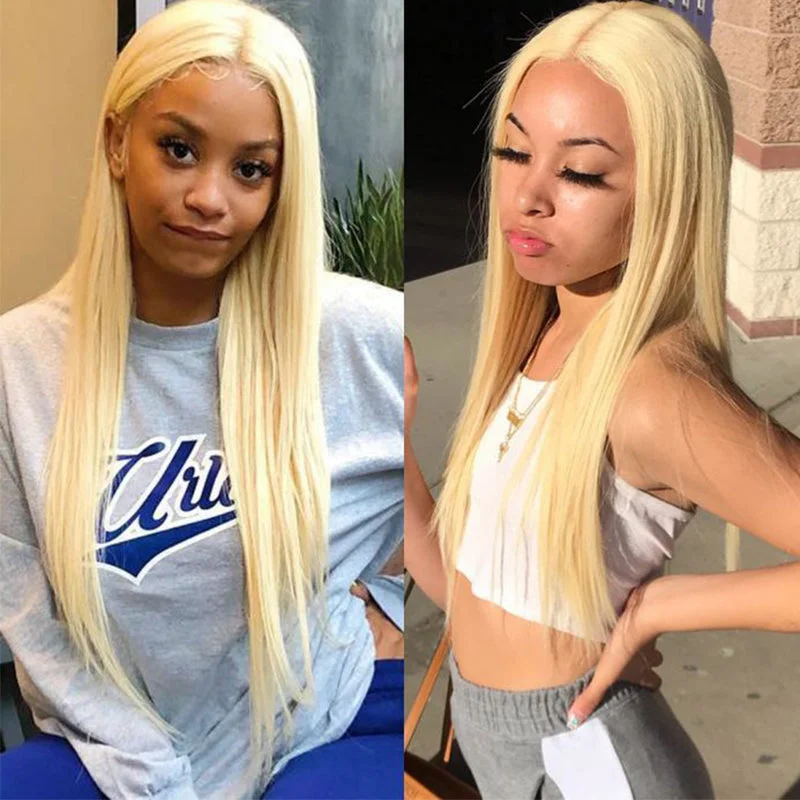 Long Straight 613 Blonde Human Hair 13x4 Lace Front Wig with Baby Hair