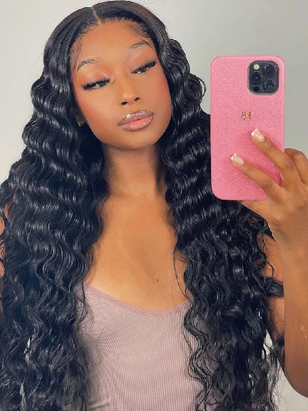 CurlyMe Loose Deep Wave Hair 5x5 Swiss Lace Closure Wigs Pre Plucked Natural Color