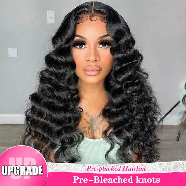 Loose Deep Wave Pre Bleached Knots HD Lace Closure Human Hair Wigs For Black Women