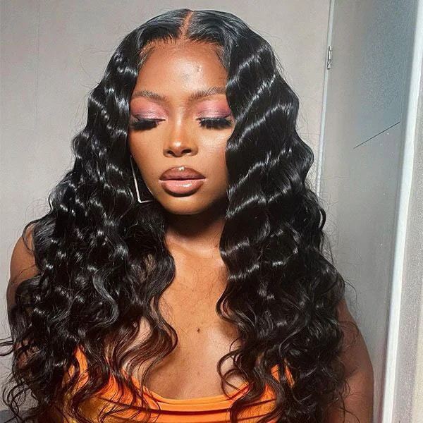 Loose Deep Wave Pre Bleached Knots HD Lace Closure Human Hair Wigs For Black Women