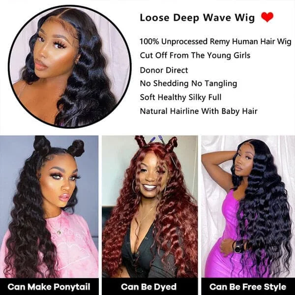 Mslynn Hair 13x4 HD Lace Front Wigs Loose Deep Wave Wig Glueless Human Hair Wigs