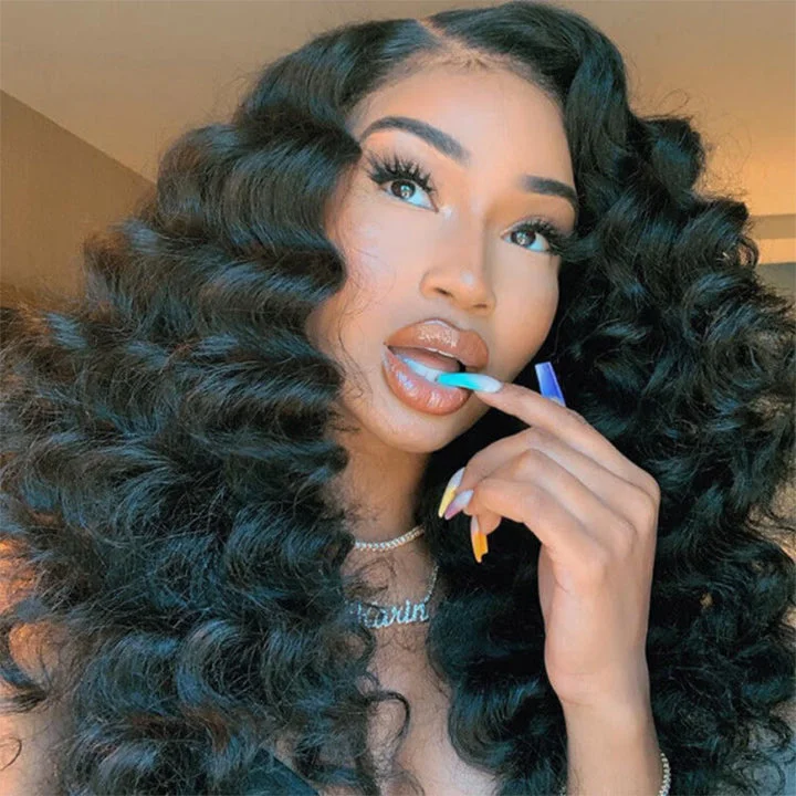 Loose Deep Wave 360 HD Transparent Lace Front Wig Pre Plucked Natural Color Human Hair Wigs