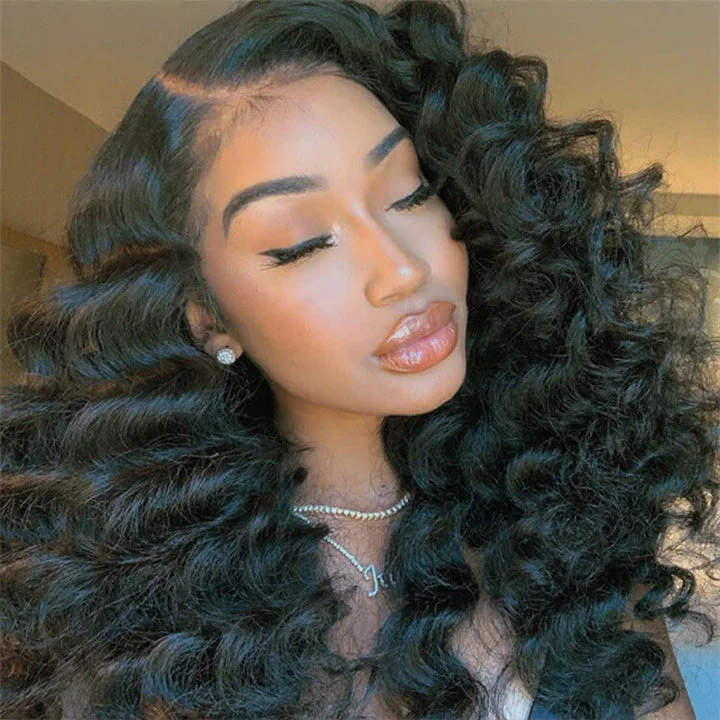 Loose Deep Wave 360 HD Transparent Lace Front Wig Pre Plucked Natural Color Human Hair Wigs