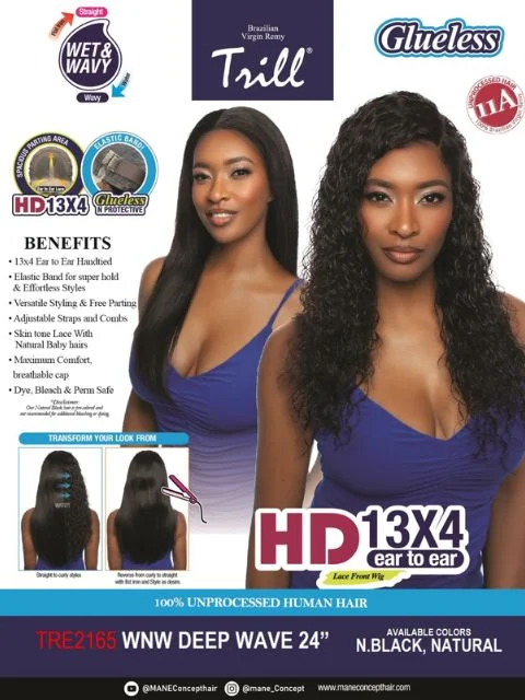 Mane Concept 100% Unprocessed Human Hair Trill 13x4 HD Glueless Lace Wig - TRE2165 WNW DEEP WAVE24""