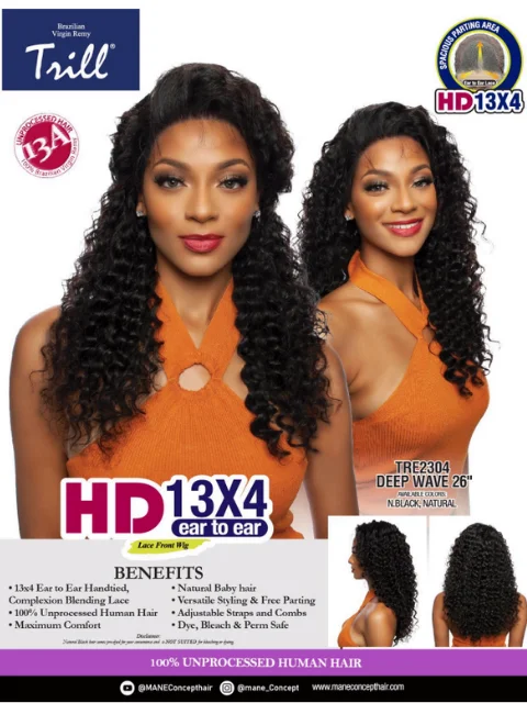 Mane Concept Trill 13A 100% Unprocessed Human Hair 13x4 HD Lace Wig - TRE2304 DEEP WAVE 26""