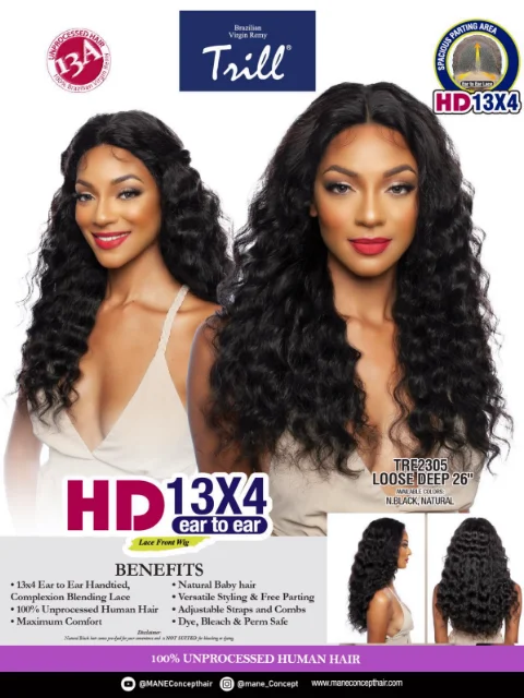 Mane Concept Trill 13A 100% Unprocessed Human Hair 13x4 HD Lace Wig - TRE2305 LOOSE DEEP 26""