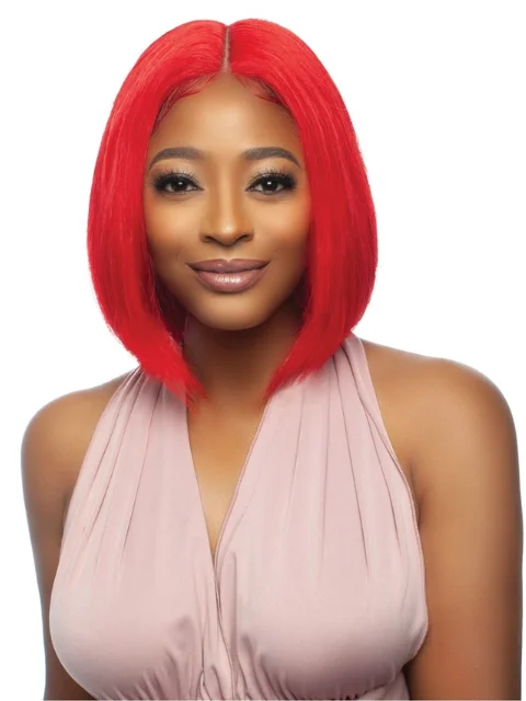 Mane Concept Trill 13A Human Hair HD 6"" Deep Pre-Colored Lace Front Wig - RED STRAIGHT BOB TROC2330