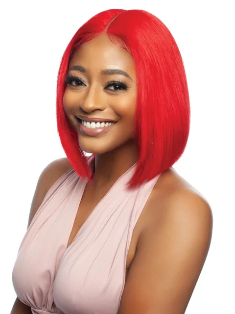 Mane Concept Trill 13A Human Hair HD 6"" Deep Pre-Colored Lace Front Wig - RED STRAIGHT BOB TROC2330