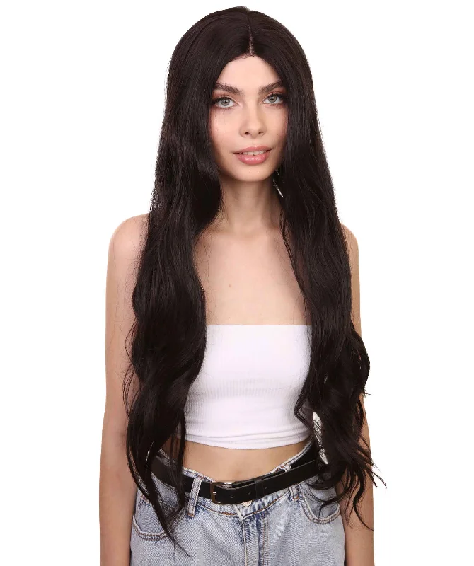 Evangeline Women's Long Length Lace Front Wavy With Bangs - Adults Fashion Wigs | Nunique