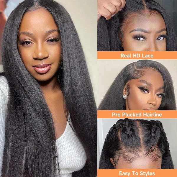 Mslynn Kinky Straight HD 13X4 Lace Front Human Hair Wigs Yaki Straight Hair