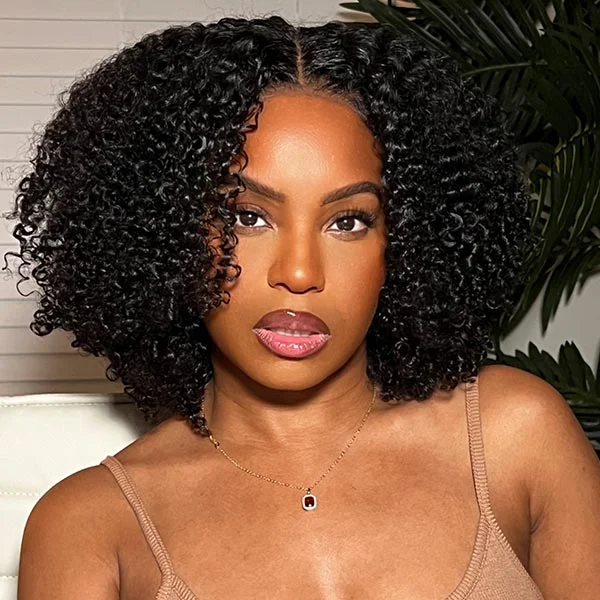 Junoda Air Wig 4x6 Pre-Cut Lace Kinky Curly Human Hair Wigs Glueless Wear & Go Quick Hairstyle cs1