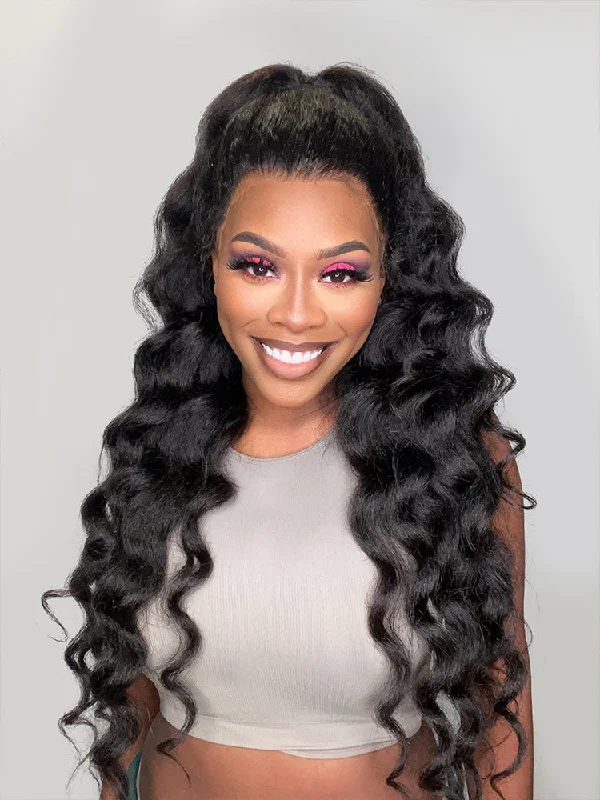 CurlyMe Kinky Straight Hair 13x4 Lace Front Wigs Pre Plucked Natural Black