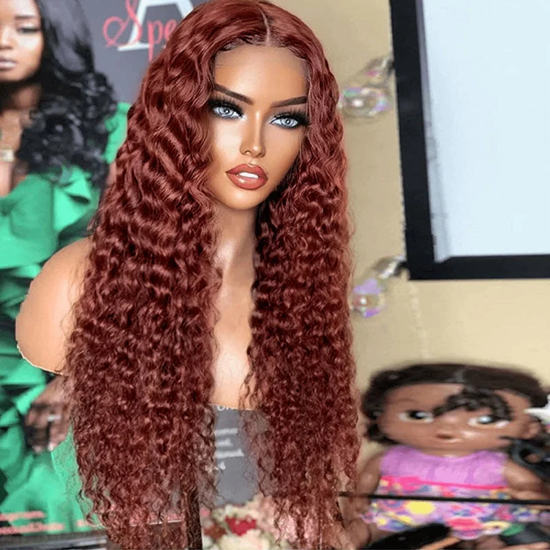 New Fabulous Glueless Reddish Brown Deep Wave Hair HD Lace Front Wigs