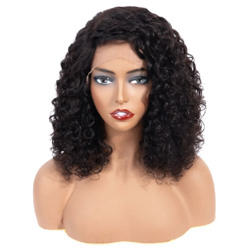 Nikki Deep Wave Human Hair Wig with Lace Side Parting Natural Black