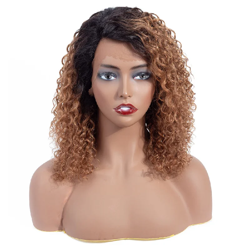 Nikki Deep Wave Human Hair Wig with Lace Side Parting Dip Dye Strawberry Blonde