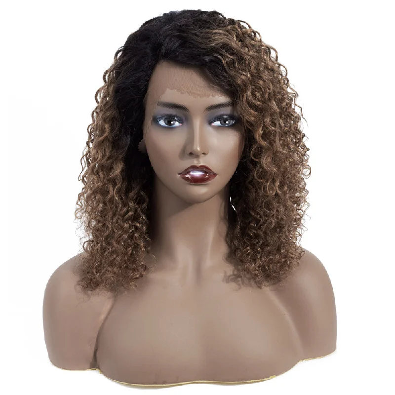 Nikki Deep Wave Human Hair Wig with Lace Side Parting  Dip Dye Auburn