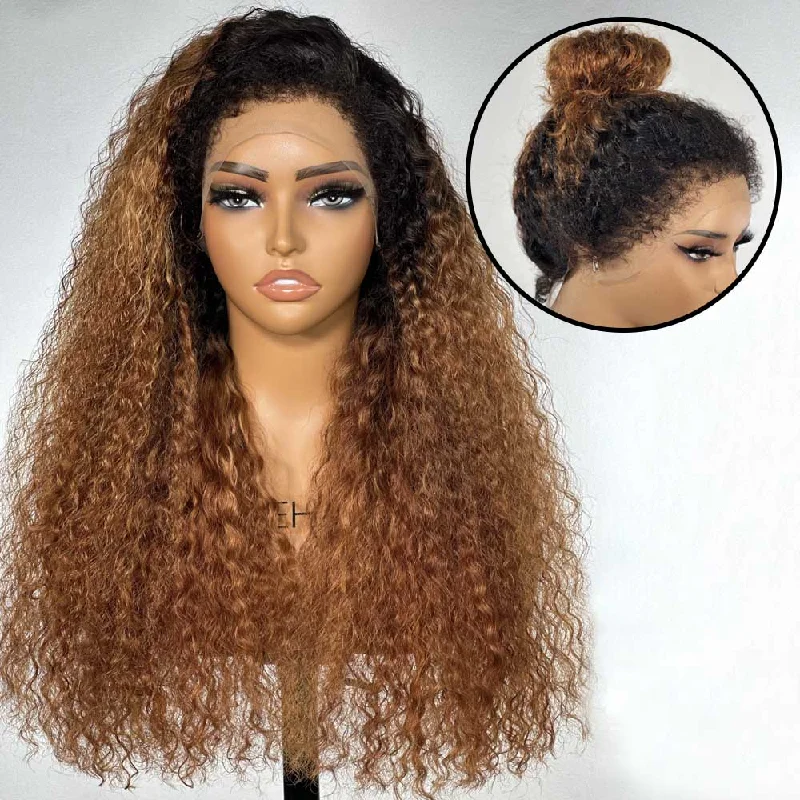 Ombre  Brown Front & Back Curly Edges 13x4 Lace Frontal Curly Wig