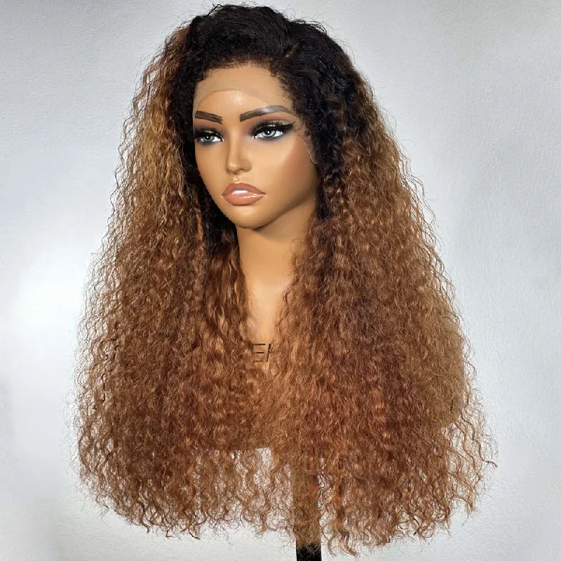 Ombre  Brown Front & Back Curly Edges 13x4 Lace Frontal Curly Wig