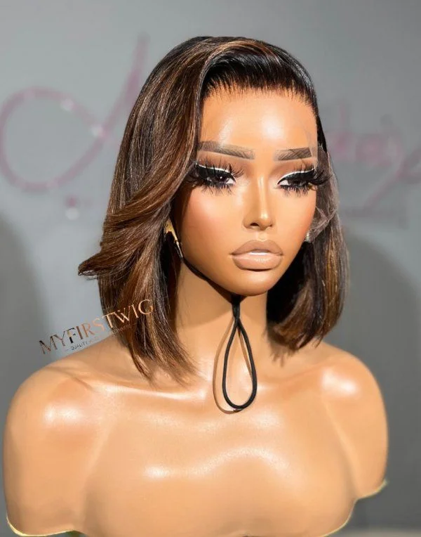 OpHair - Highlight Brown Bob Glueless Invisible Lace Front Wig - OPH088