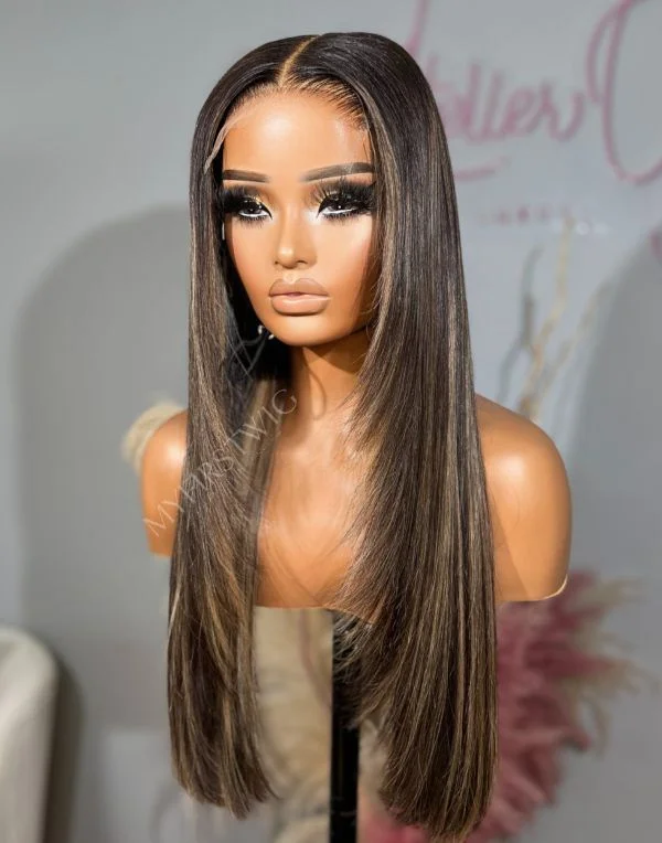 OpHair - Highlight Brown With Layers Glueless Human Hair Lace Front Wig - OPH066